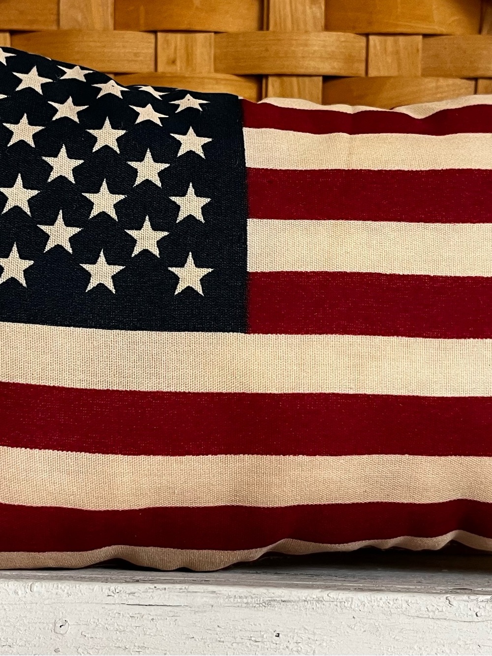 Patriotic American USA handmade tea stained flag pillow shelf sitter 10.5”x 6.5” - Picture 3 of 3